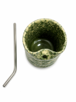 Green Speckled Ceramic Tumbler with Stainless Steel Straw - Image 4