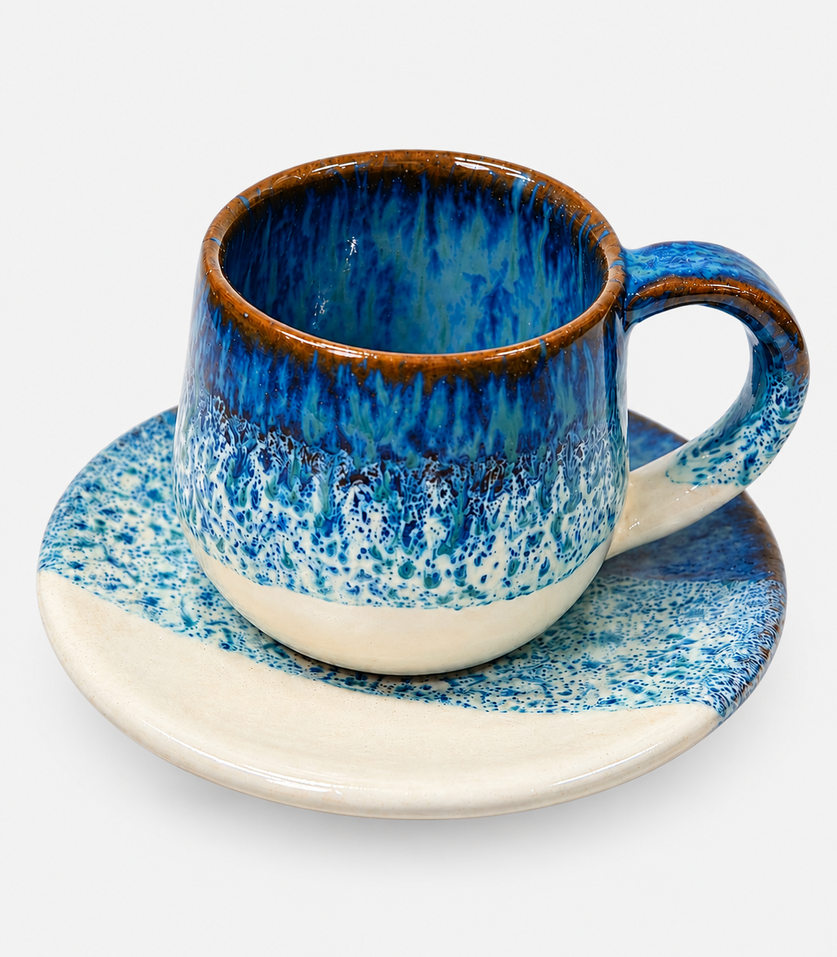 109 Blue & White Glazed Ceramic Cup & Saucer - Image 1