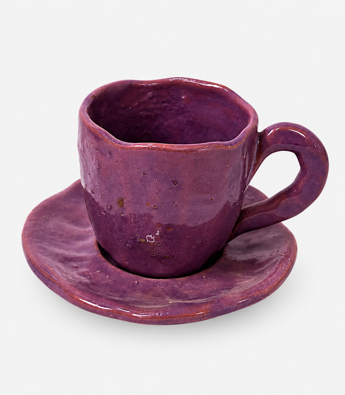 110 Purple Glazed Ceramic Cup & Saucer - Image 1