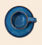 Blue Glazed Ceramic Cup & Saucer - Image 2