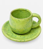 Green Speckled Ceramic Cup & Saucer