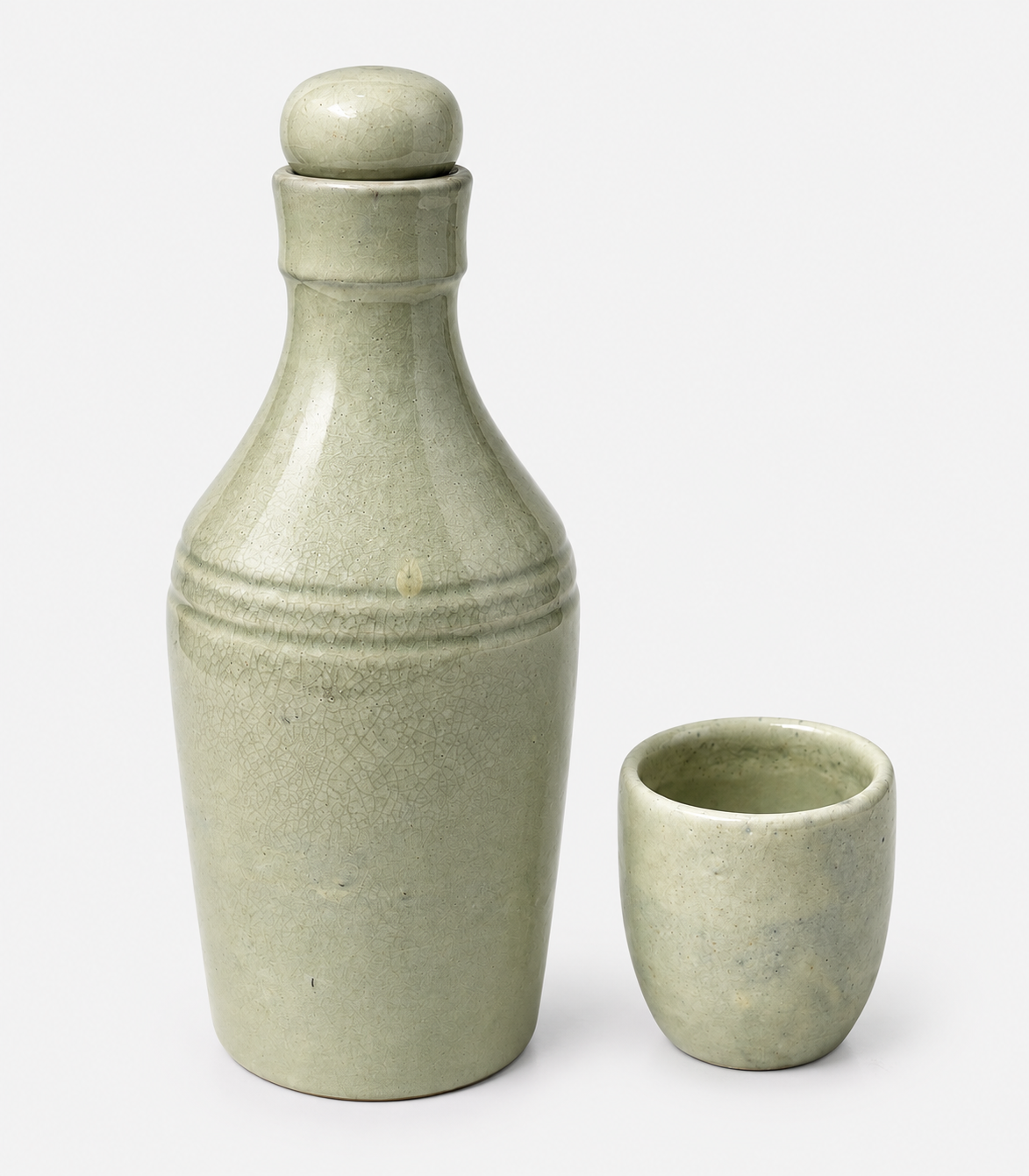 118 Sage Green Ceramic Bottle & Cup Set - Image 1
