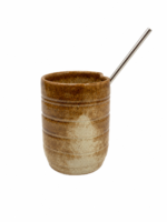 Speckled Ribbed Ceramic Tumbler with Stainless Steel Straw - Image 2