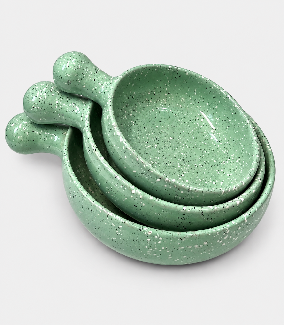 42 Mint Green Speckled Ceramic Skillet Set - Image 1