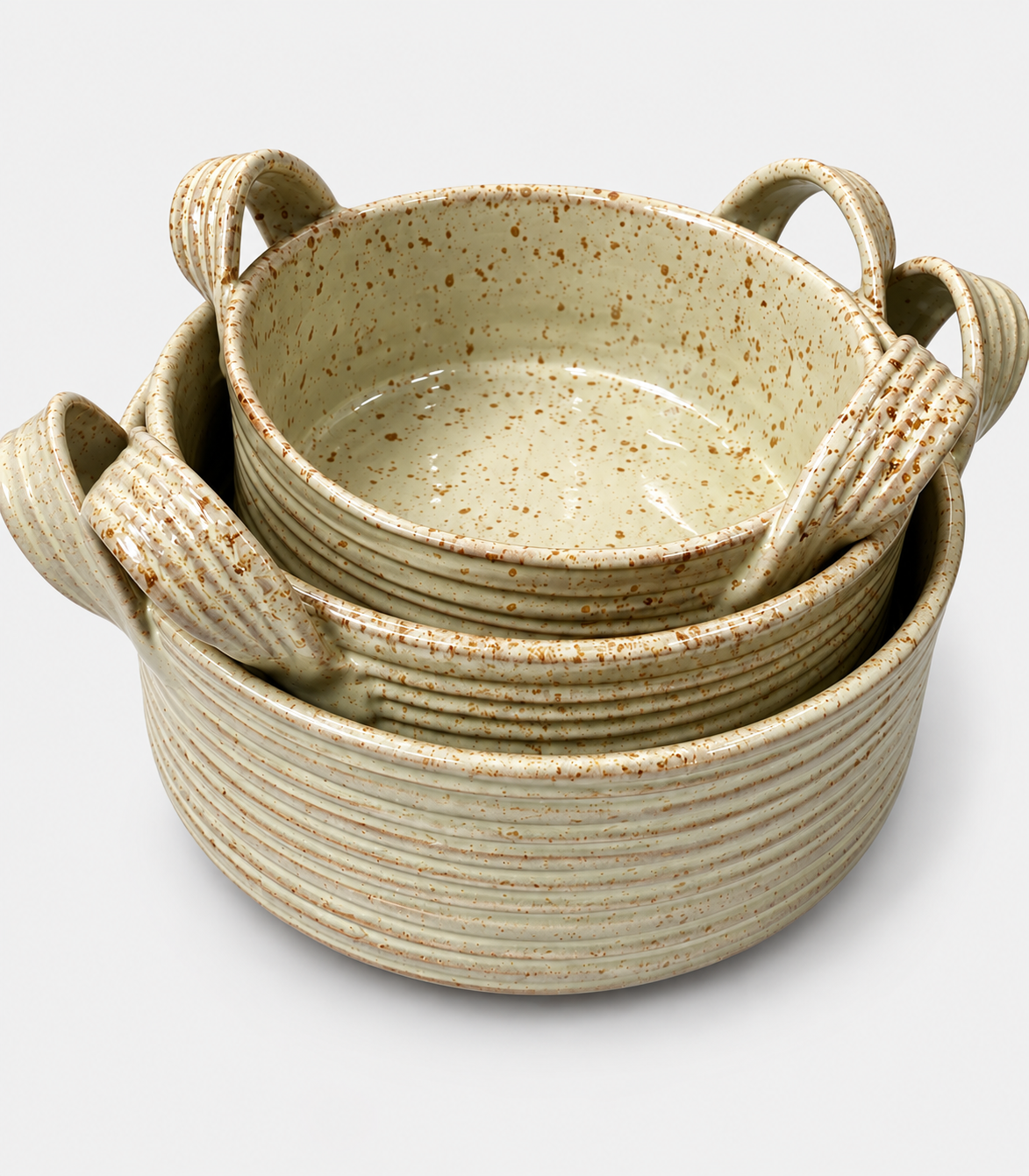 50 Cream Speckled Ceramic Serving Bowl Set - Image 1