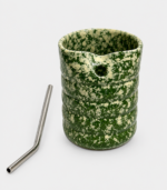Green Speckled Ceramic Tumbler with Stainless Steel Straw