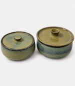 Olive Green Ceramic Lidded Bowl Set – 2 Pieces