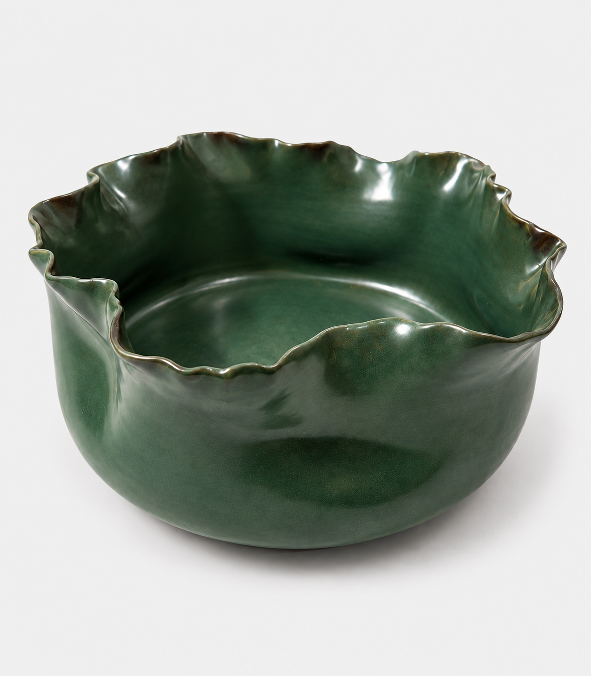72 Forest Green Ruffled Ceramic Serving Bowl - Image 1