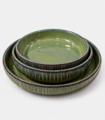 Olive Green Fluted Ceramic Bowl Set