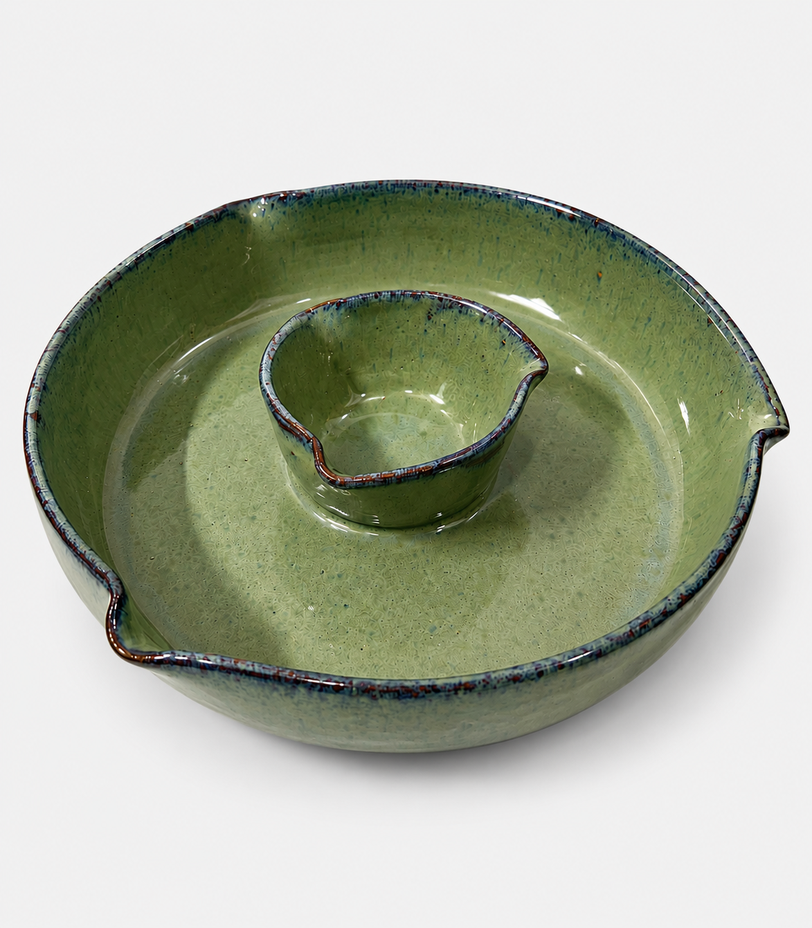 84 Sage Green Ceramic Chip & Dip Serving Set - Image 1