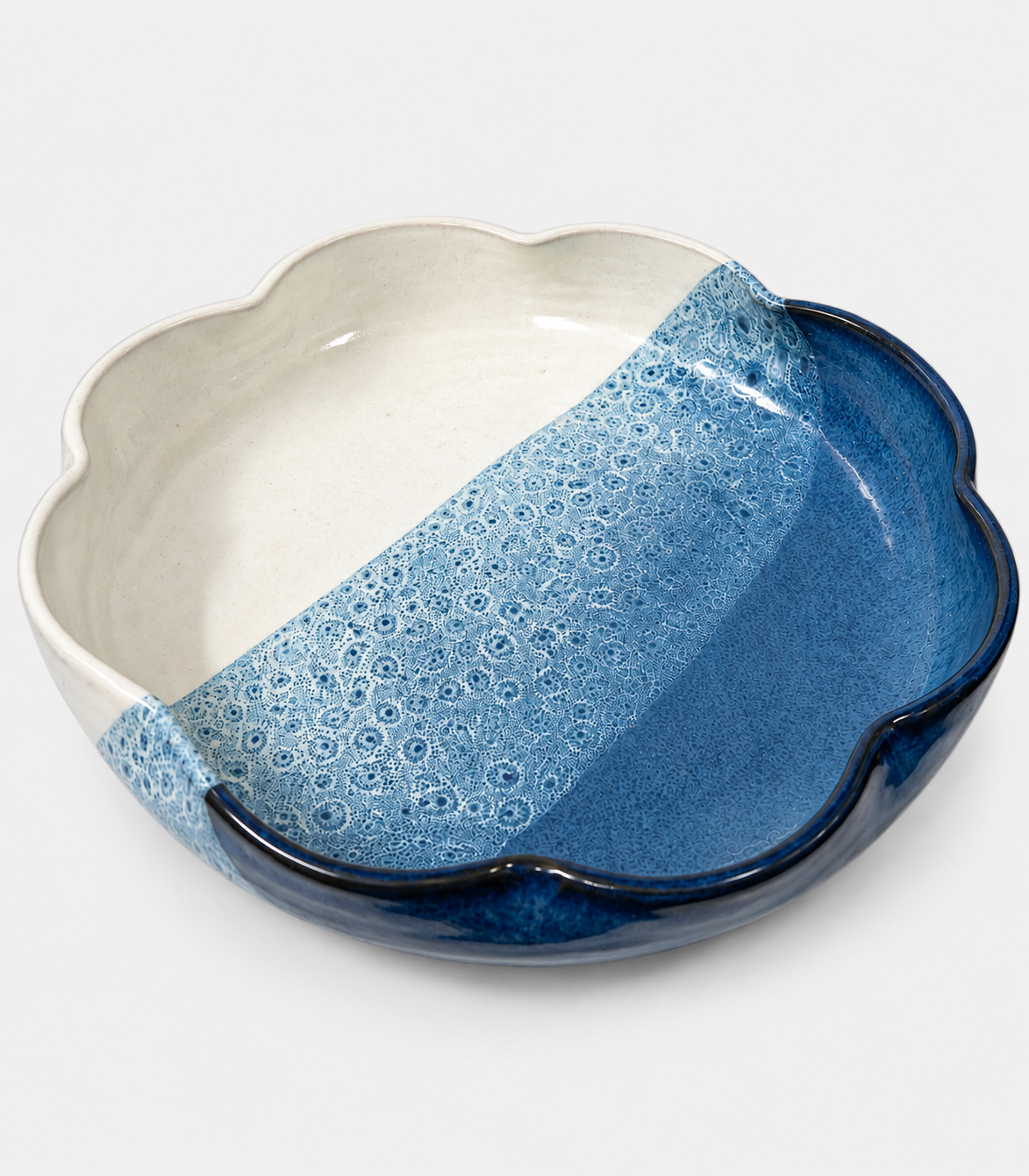90 Blue & Cream Bloom Ceramic Serving Bowl - Image 1