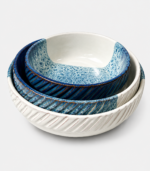 Blue & White Ribbed Ceramic Bowl Set