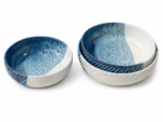 Blue & White Ribbed Ceramic Bowl Set - Image 3